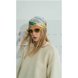 Lost Pattern NYC Central Park Silk Square Scarf Yellow Poodle Floral 24x24 NEW